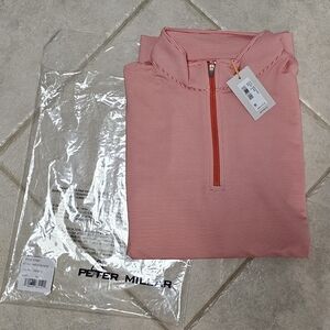 Peter Millar Men's Performance Sport NWT $175 Quarter Zip Orange White Stripe